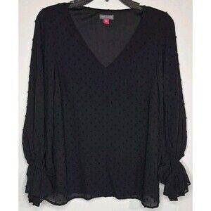 Vince Camuto Women's M Black Sheer V-Neck Long Sleeve Blouse Flutter Cuff NWT
